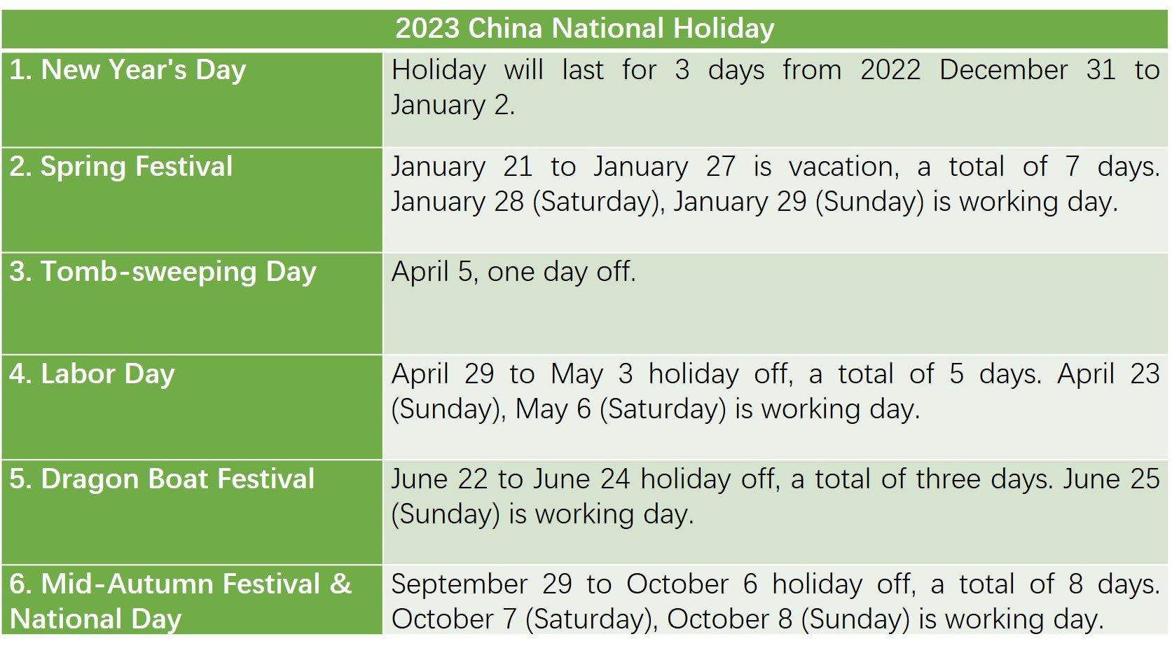 2023 China Public Holidays 2023 China Public Holidays