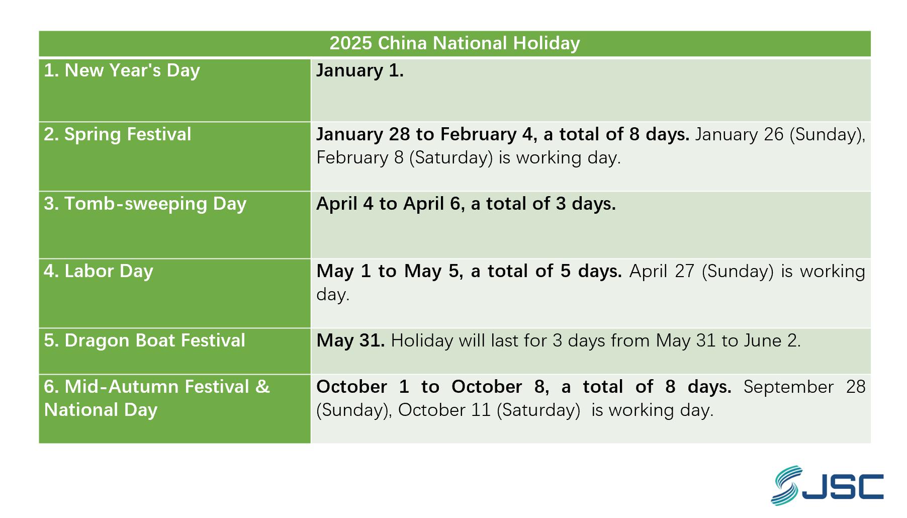 2025 China Public Holidays 2025 China Public Holidays